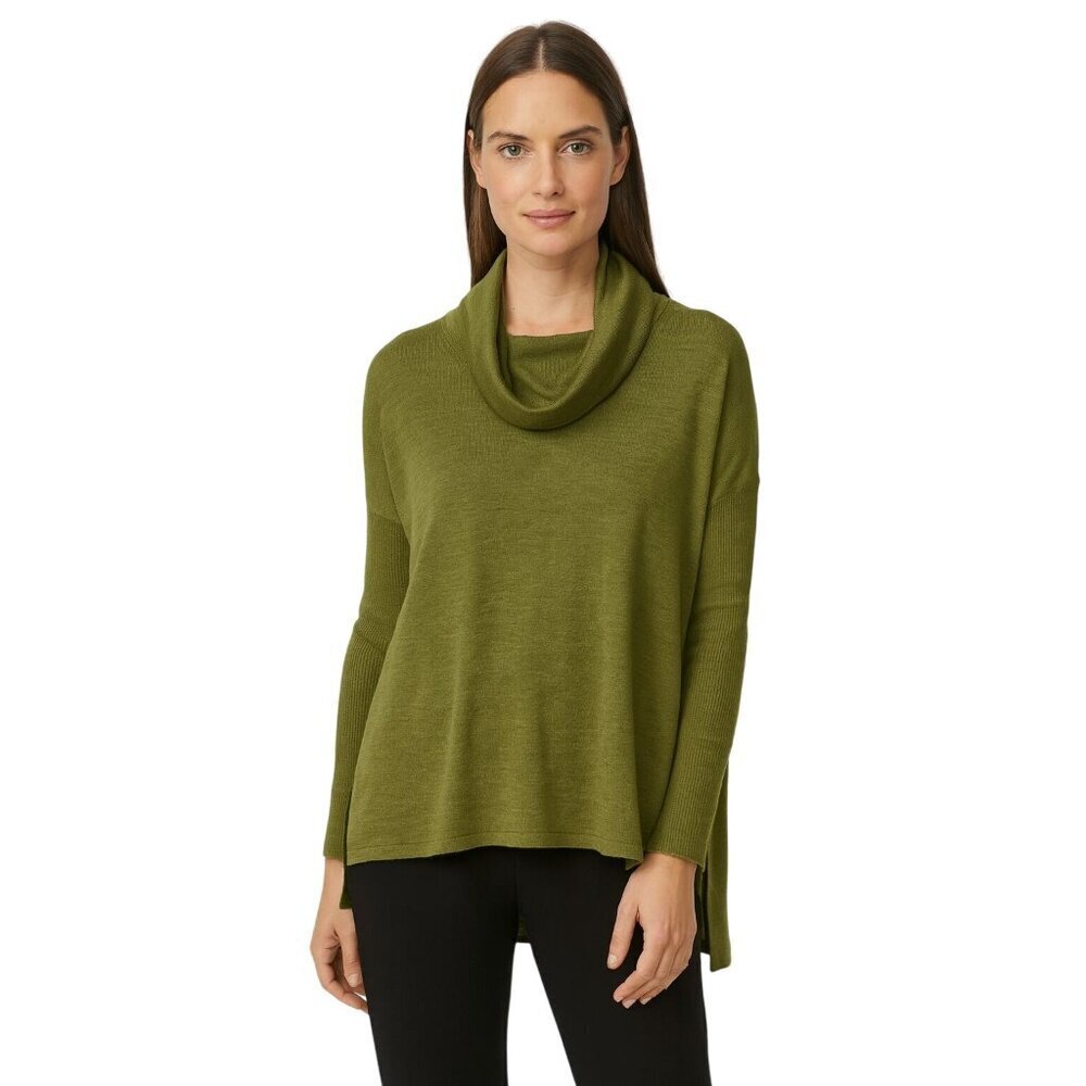 Eileen Fisher 100% Italian Merino Wool Sage Green Cowl Neck Sweater Size S
